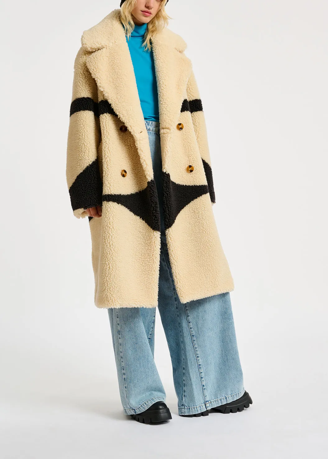 Off-white and black teddy coat