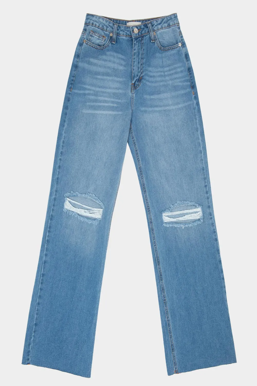 Pantalón denim wide leg con rotos