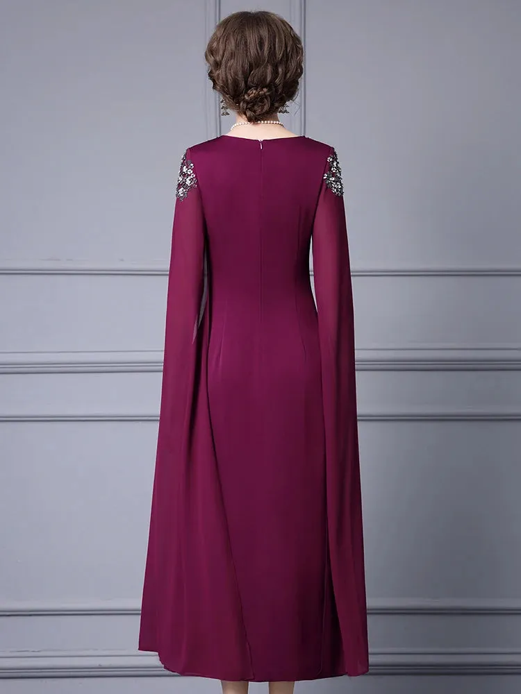 Paris Embroidered Flares Solid Red Temperament Office Lady Pencil Dress