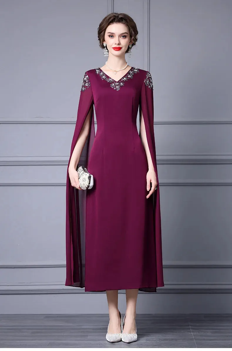 Paris Embroidered Flares Solid Red Temperament Office Lady Pencil Dress