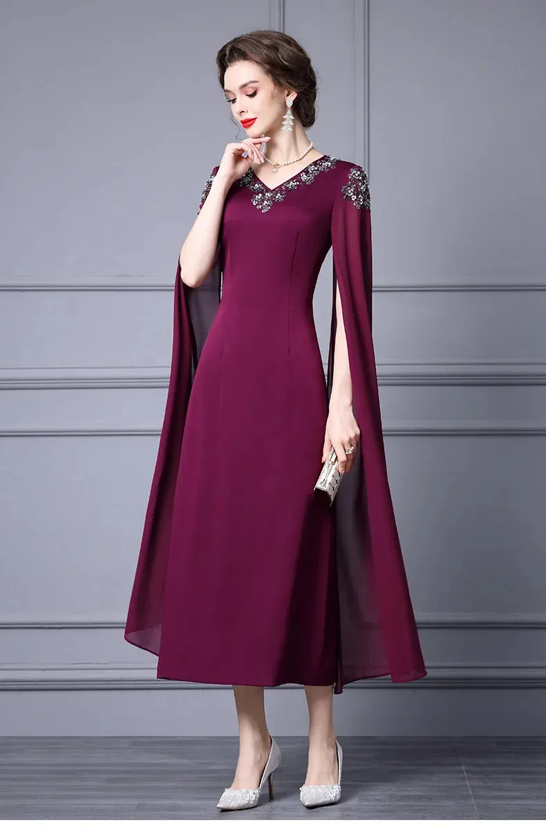 Paris Embroidered Flares Solid Red Temperament Office Lady Pencil Dress