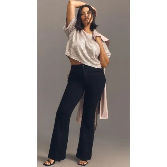 Pilcro The Icon Wide Leg Flare Jeans Black High Rise Stretch Women's Size 34