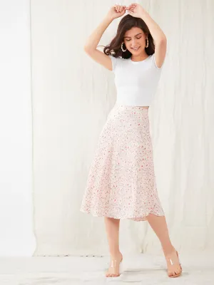 Pink Floral Print High Waisted Skirt