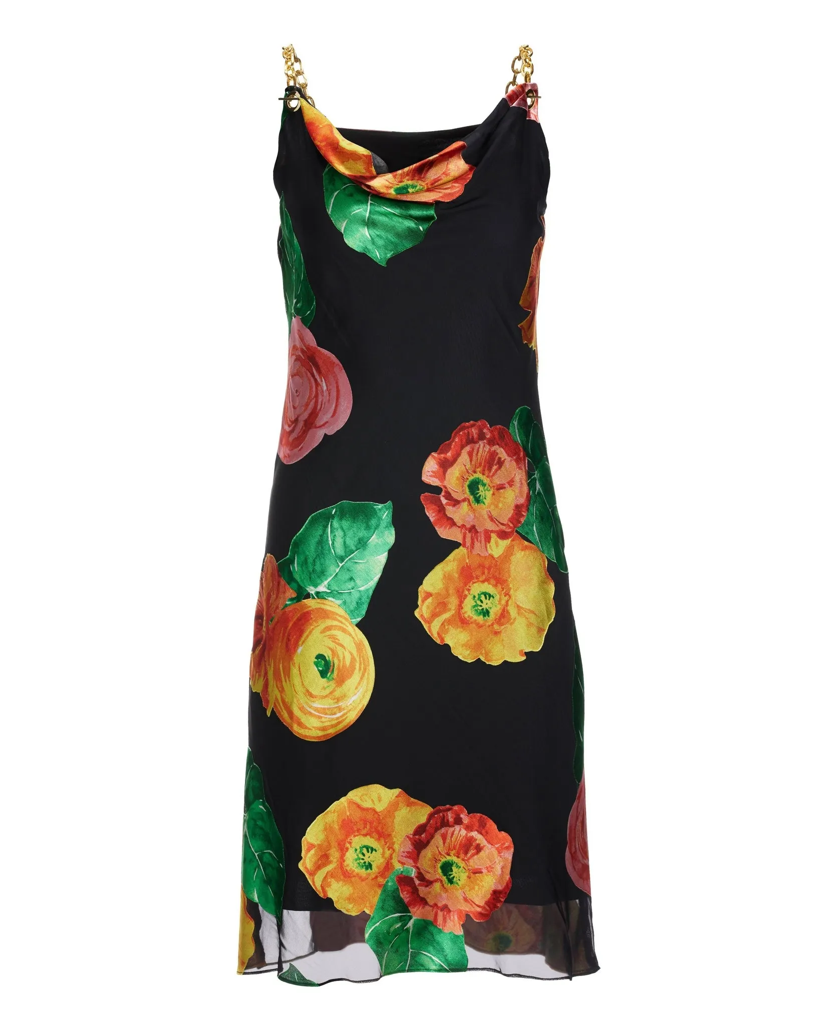 Poppy Love Burnout Chain Strap Cowl-Neck Shift Dress Black/Pink