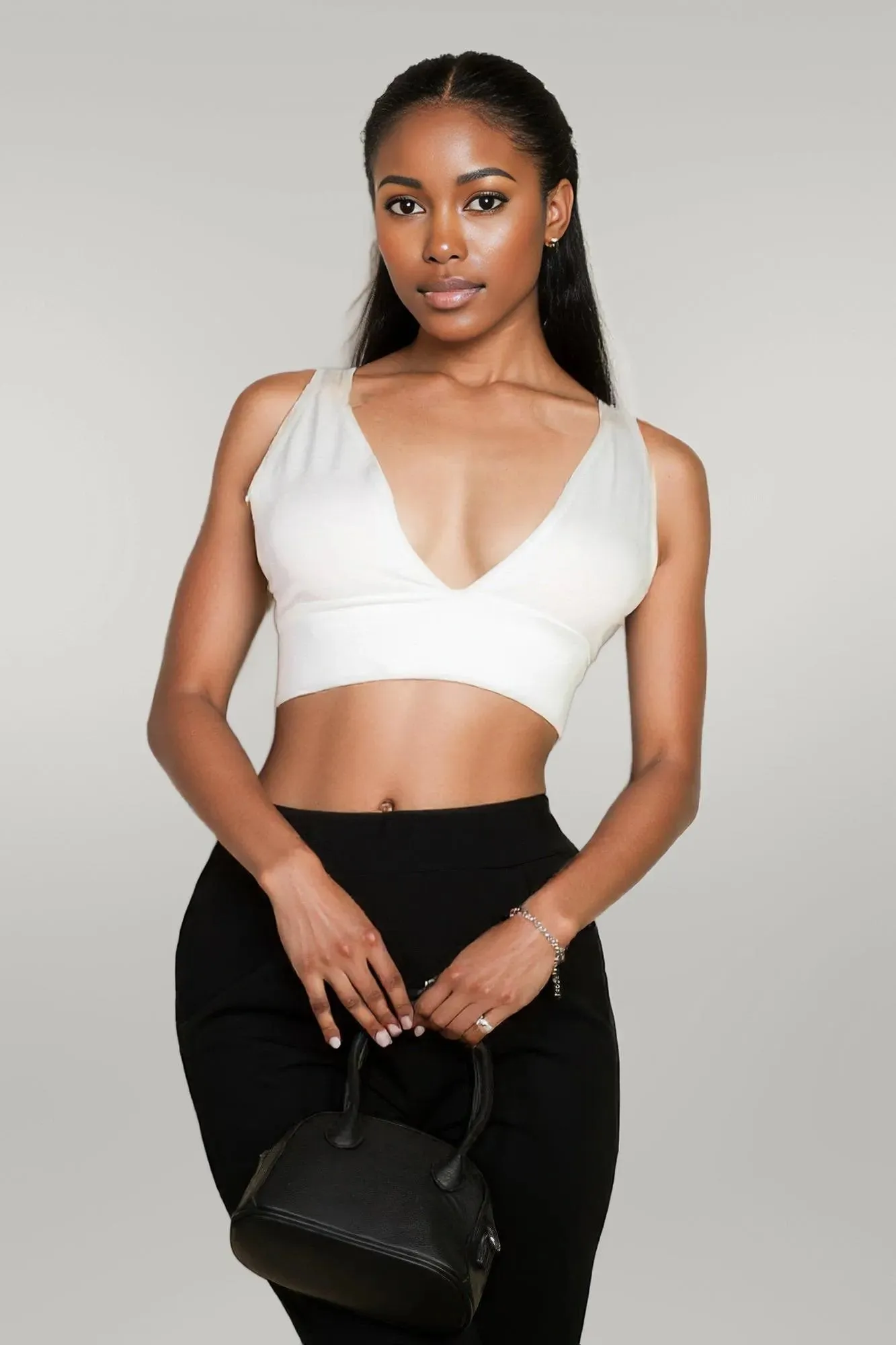 Ribbed Knit Plunge Neck Crop Top