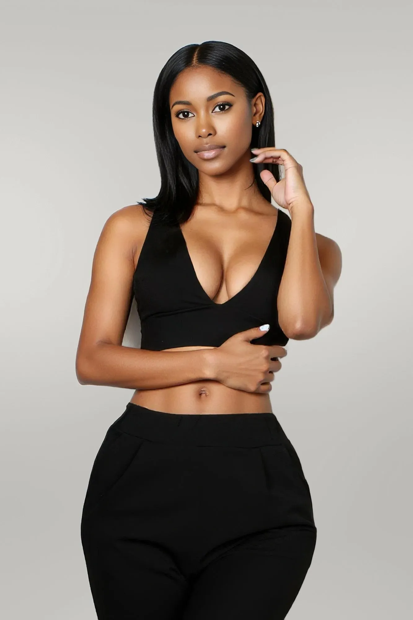Ribbed Knit Plunge Neck Crop Top