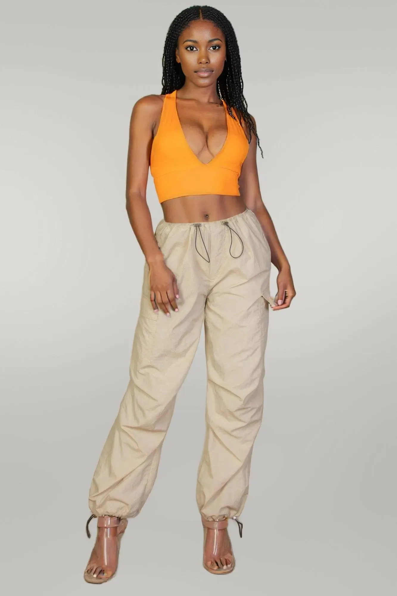 Ribbed Knit Plunge Neck Crop Top