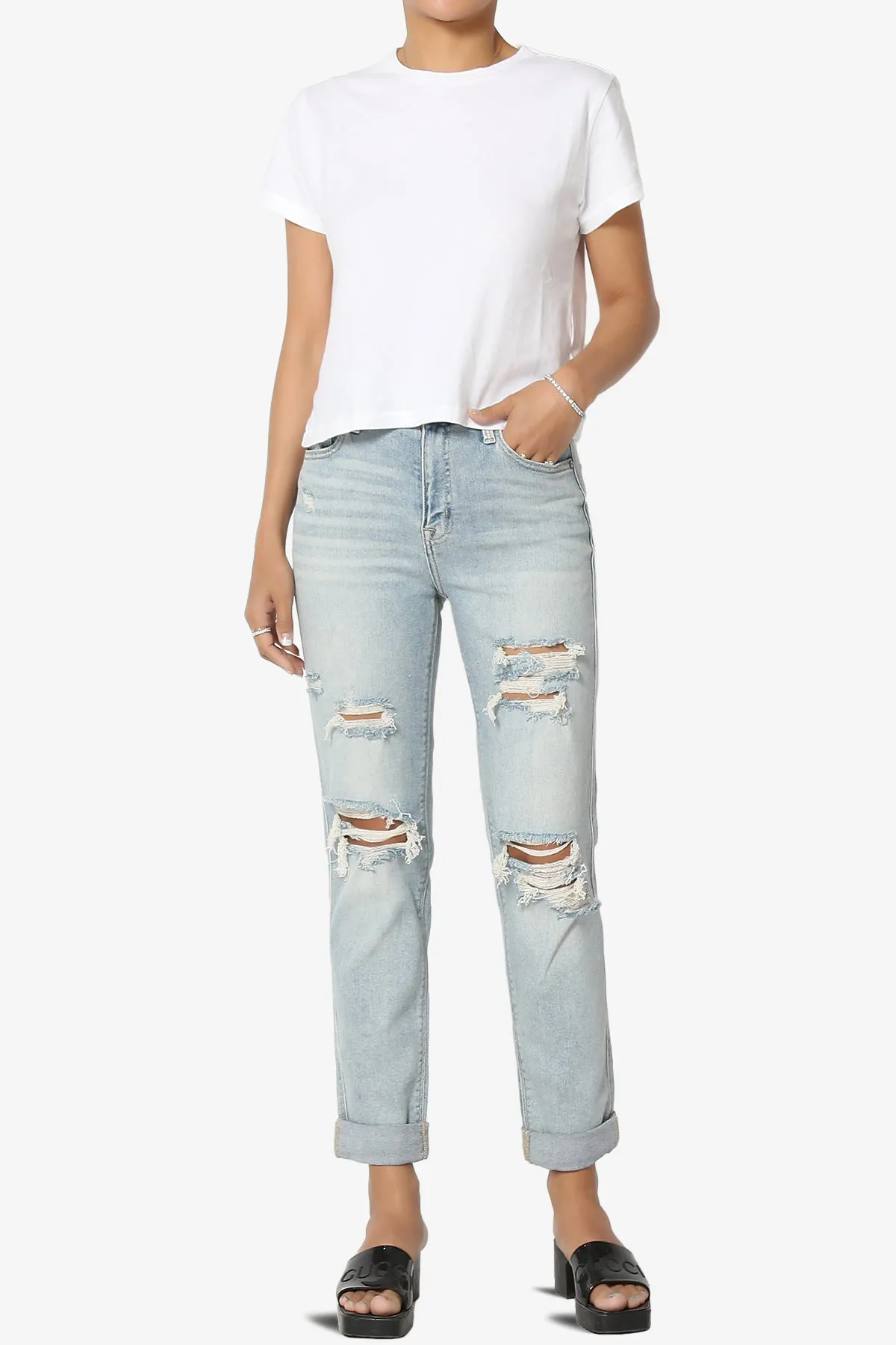 Rocky High Rise Distressed Boyfriend Jeans in ICMP