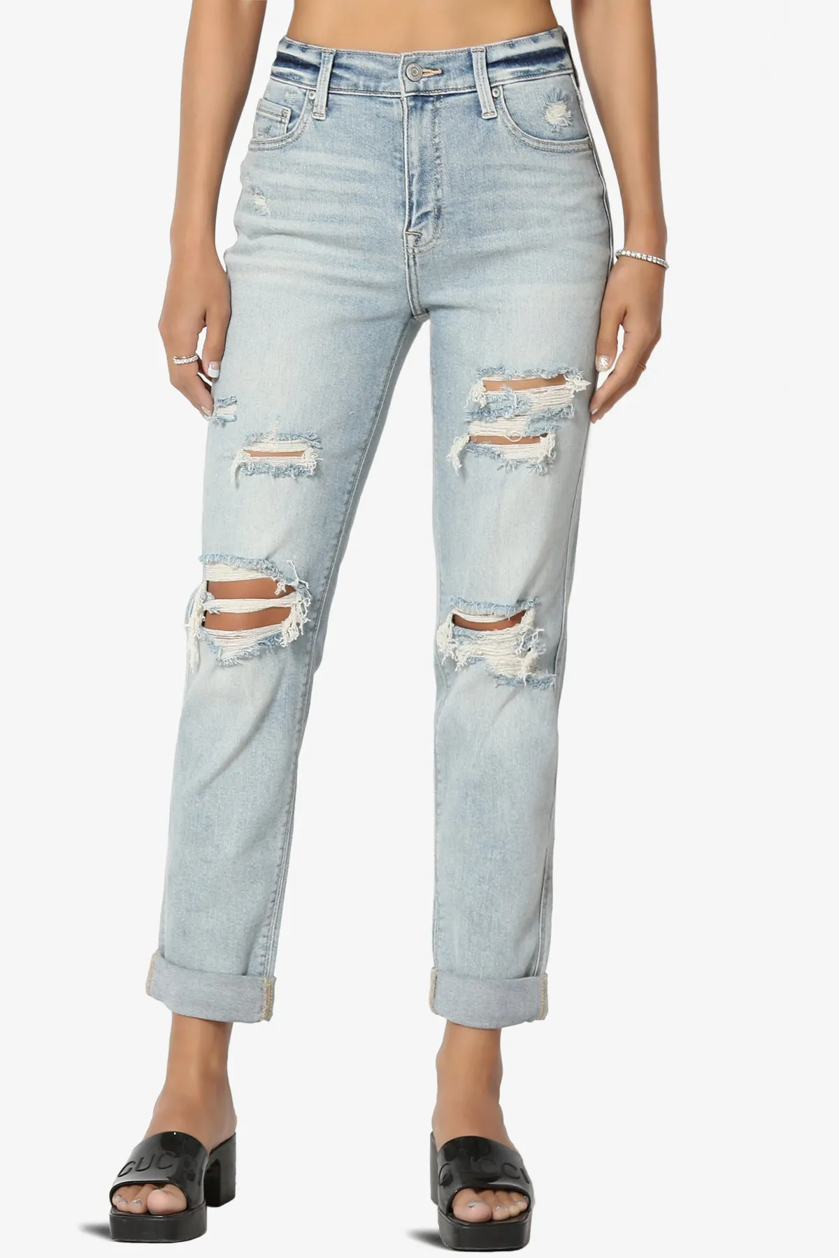Rocky High Rise Distressed Boyfriend Jeans in ICMP