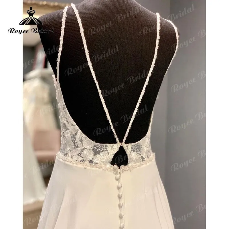 Roycebridal BRIDE,BRIDE EXPLORE All Wedding Dresses,BRIDE EXPLORE Custom Wedding Dresses 👗,BRIDE EXPLORE Plus SizeV Neck Lace Appliques Open Back Sleeveless A Line Boho Wedding Dress 2025 Vestidos Civil Bridal Gown Custom Made Elegant 2025