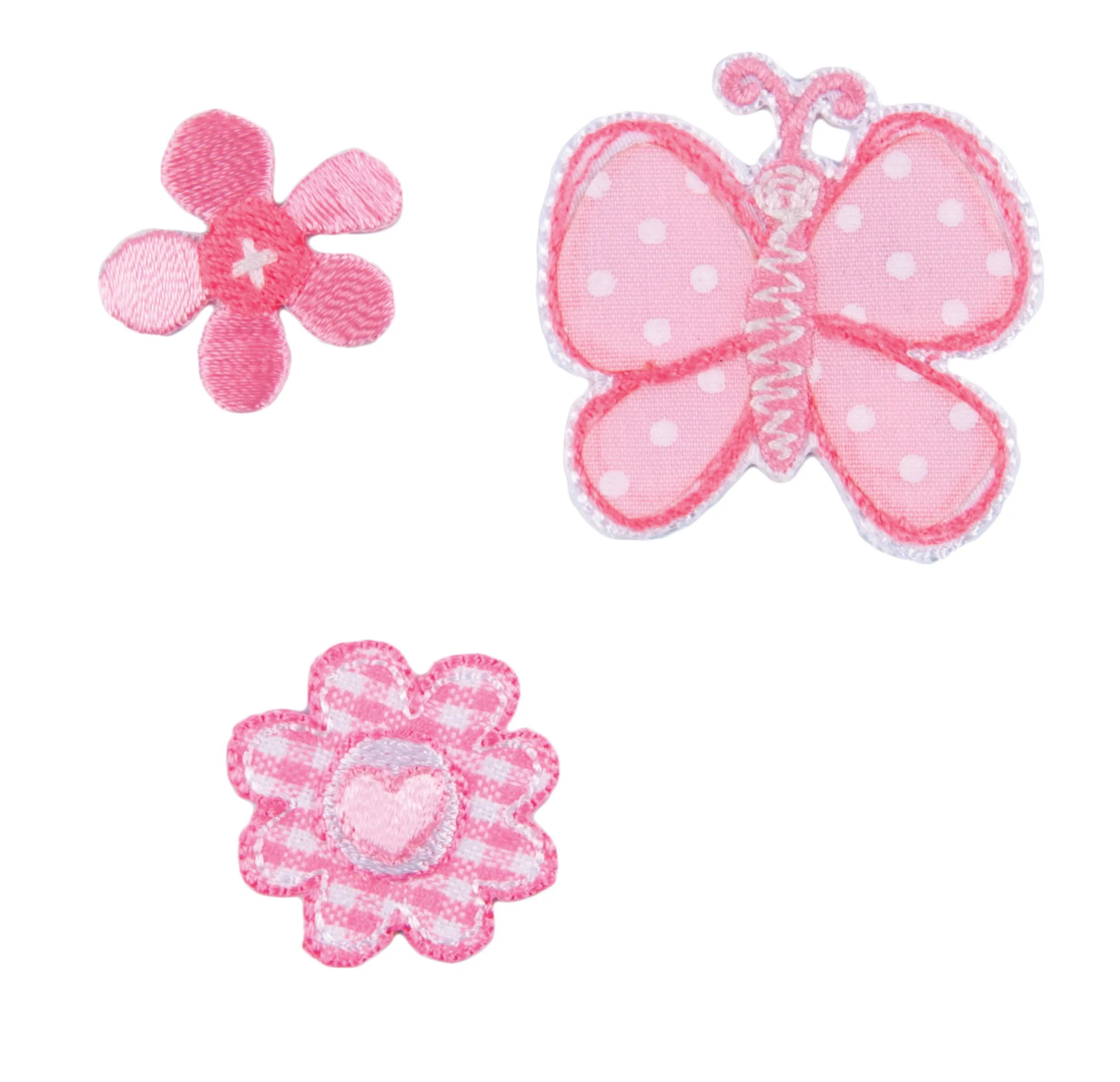 Sew On Motifs Lace Jeans Dresses Applique Patches 3.5cm -Pink Butterfly Flowers