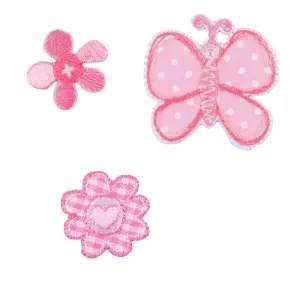 Sew On Motifs Lace Jeans Dresses Applique Patches 3.5cm -Pink Butterfly Flowers