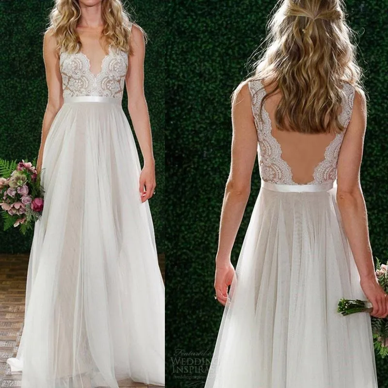 Sexy Deep V Collar Plain Lace Backless Evening Dress