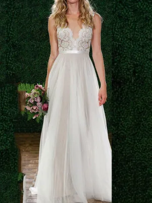 Sexy Deep V Collar Plain Lace Backless Evening Dress