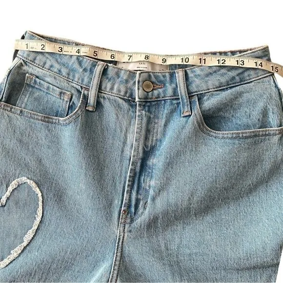 Social Tourist Ultra High Rise Baggy Jeans Wide Leg Denim Heart Patches