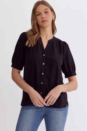 Solid V-Neck Button up Shirt