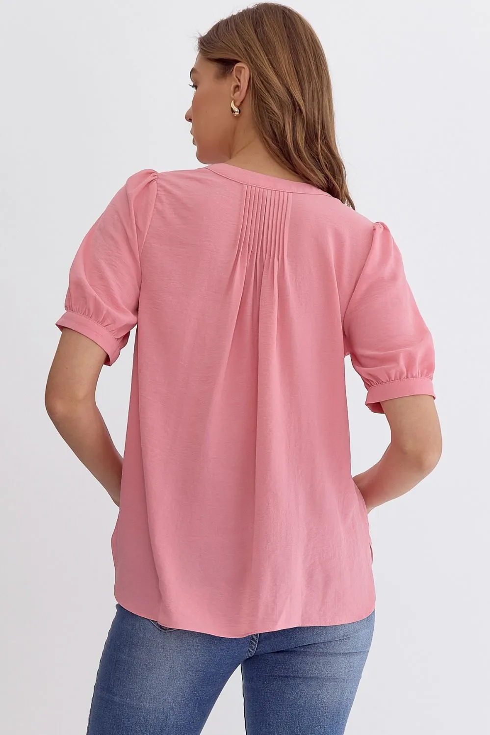 Solid V-Neck Button up Shirt