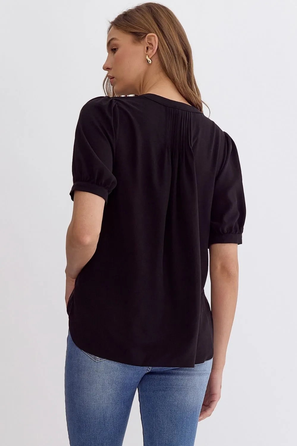 Solid V-Neck Button up Shirt
