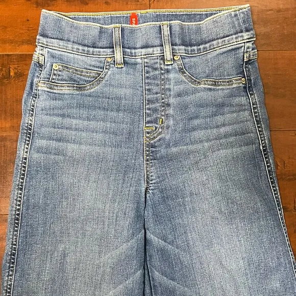 SPANX Wide Leg Pull On Jeans High Rise Blue Denim Vintage Indigo Size XS