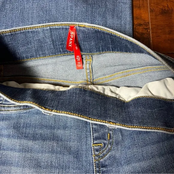 SPANX Wide Leg Pull On Jeans High Rise Blue Denim Vintage Indigo Size XS
