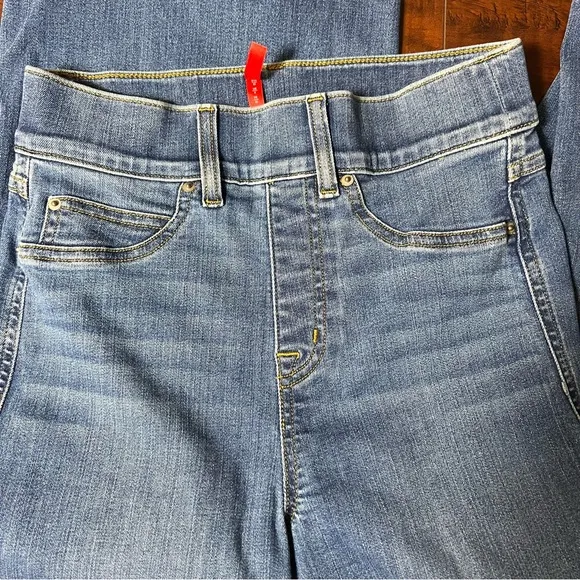 SPANX Wide Leg Pull On Jeans High Rise Blue Denim Vintage Indigo Size XS