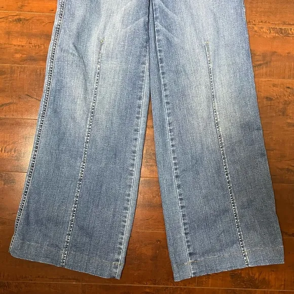 SPANX Wide Leg Pull On Jeans High Rise Blue Denim Vintage Indigo Size XS