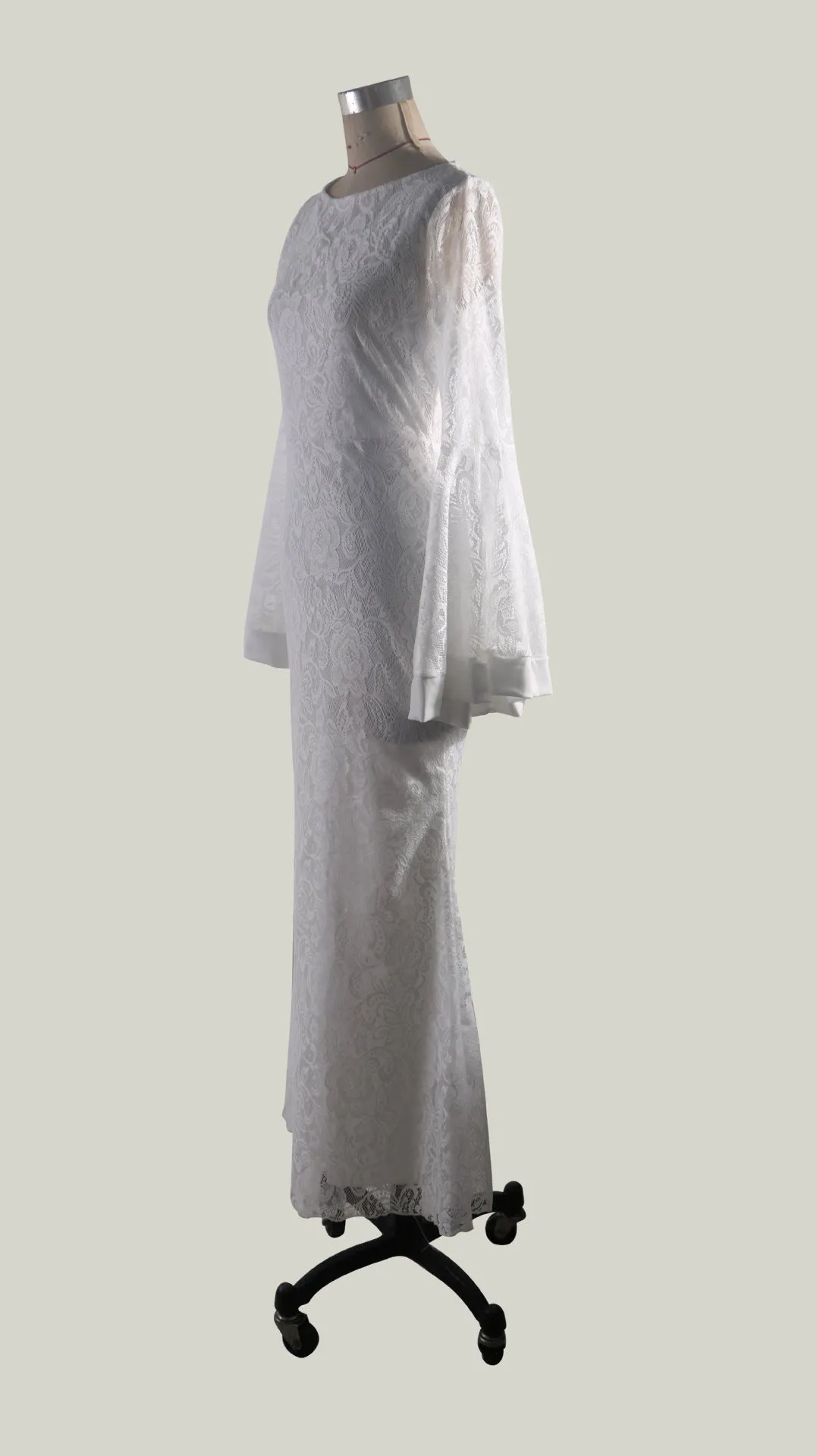 Special Bell Sleeve White Lace Evening Dress