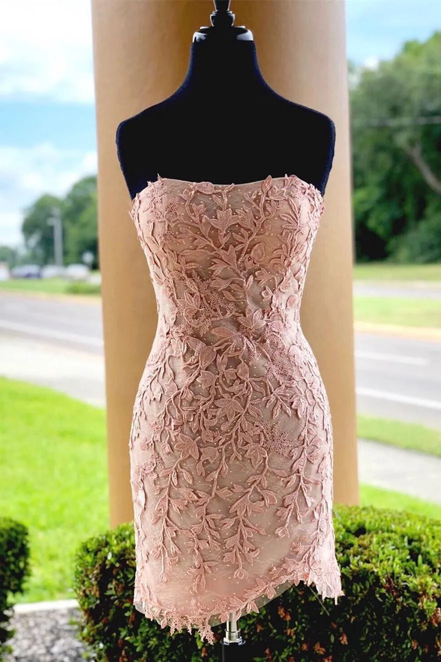 Strapless White Lace Appliques Homecoming Dress