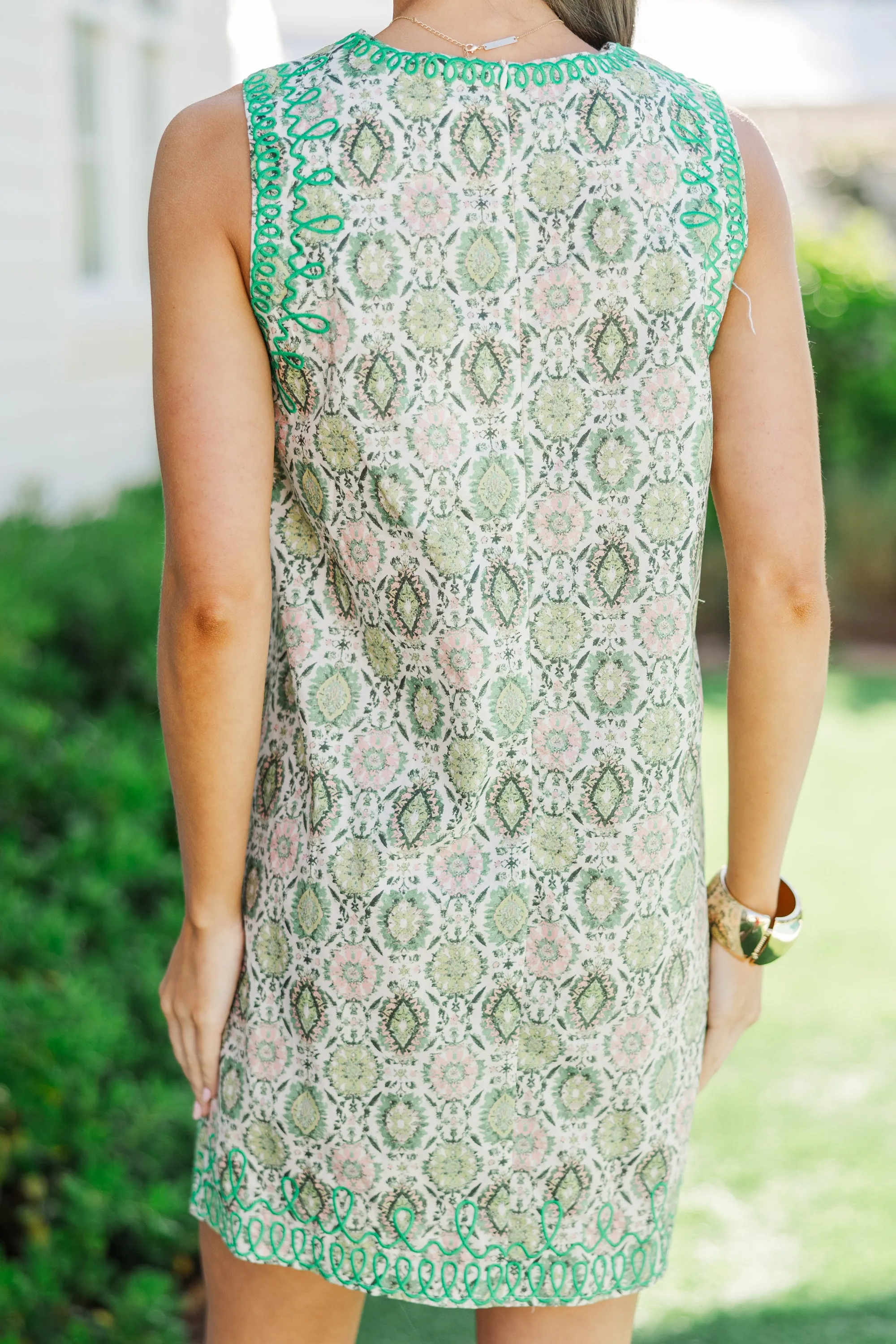 Talk It Out Green Medallion Shift Dress