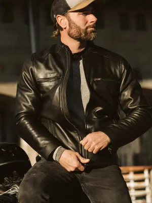 Thompson Black Biker Leather Moto Jacket