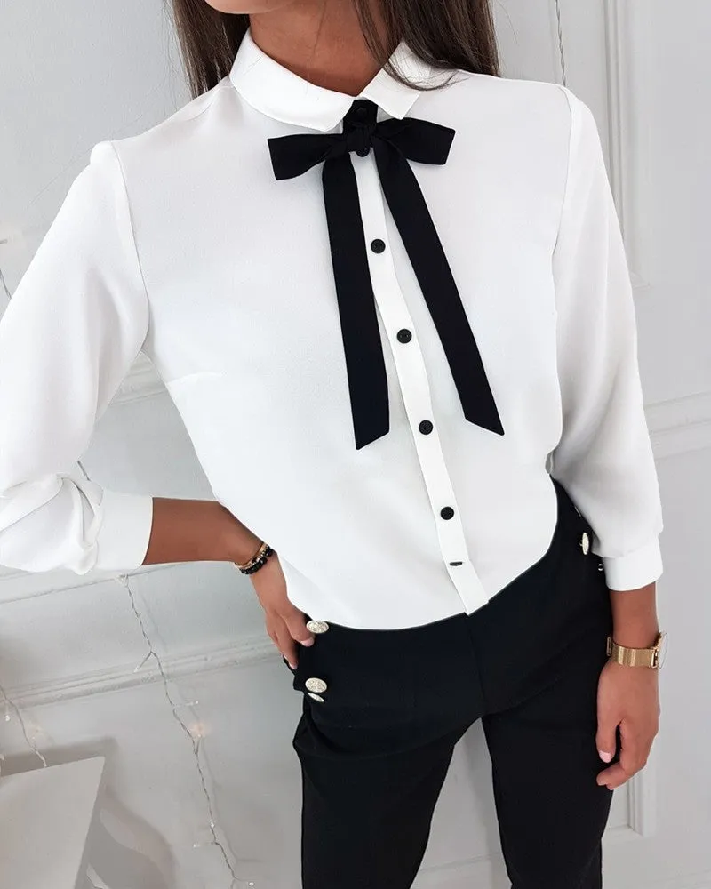 Tied Detail Buttoned Long Sleeve Top