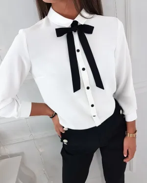 Tied Detail Buttoned Long Sleeve Top