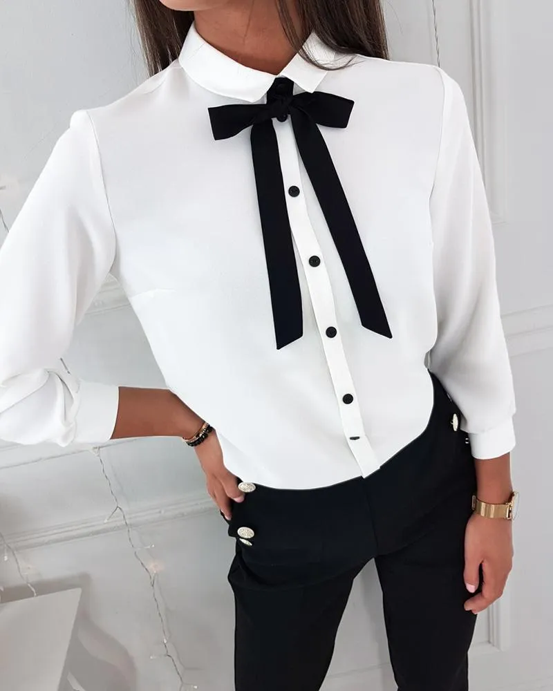 Tied Detail Buttoned Long Sleeve Top