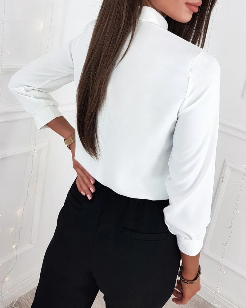 Tied Detail Buttoned Long Sleeve Top