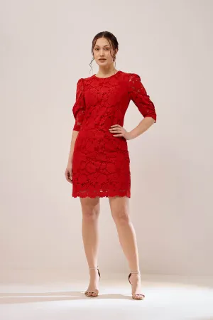 Valentina Lace Shift Dress - Red