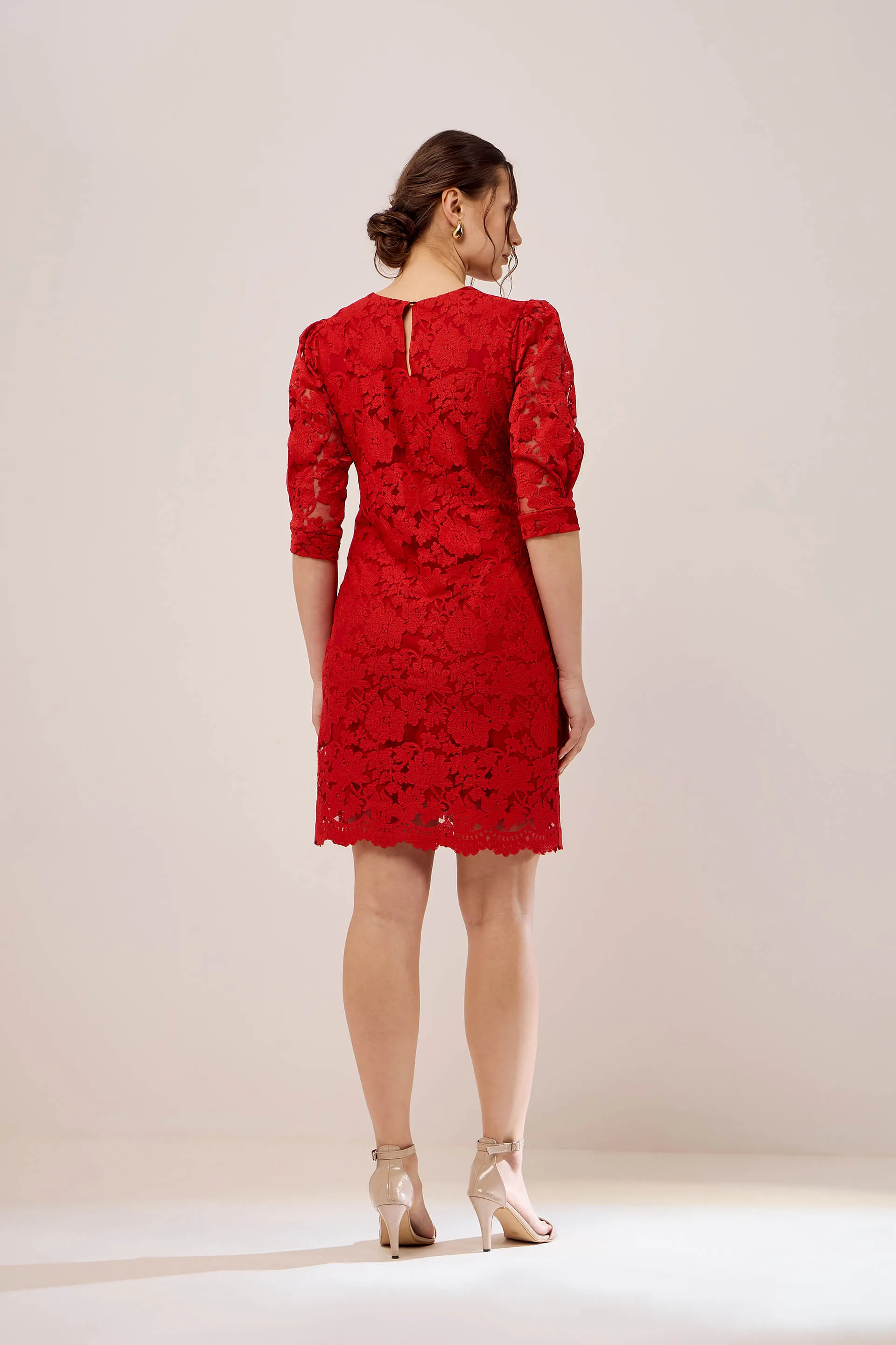 Valentina Lace Shift Dress - Red