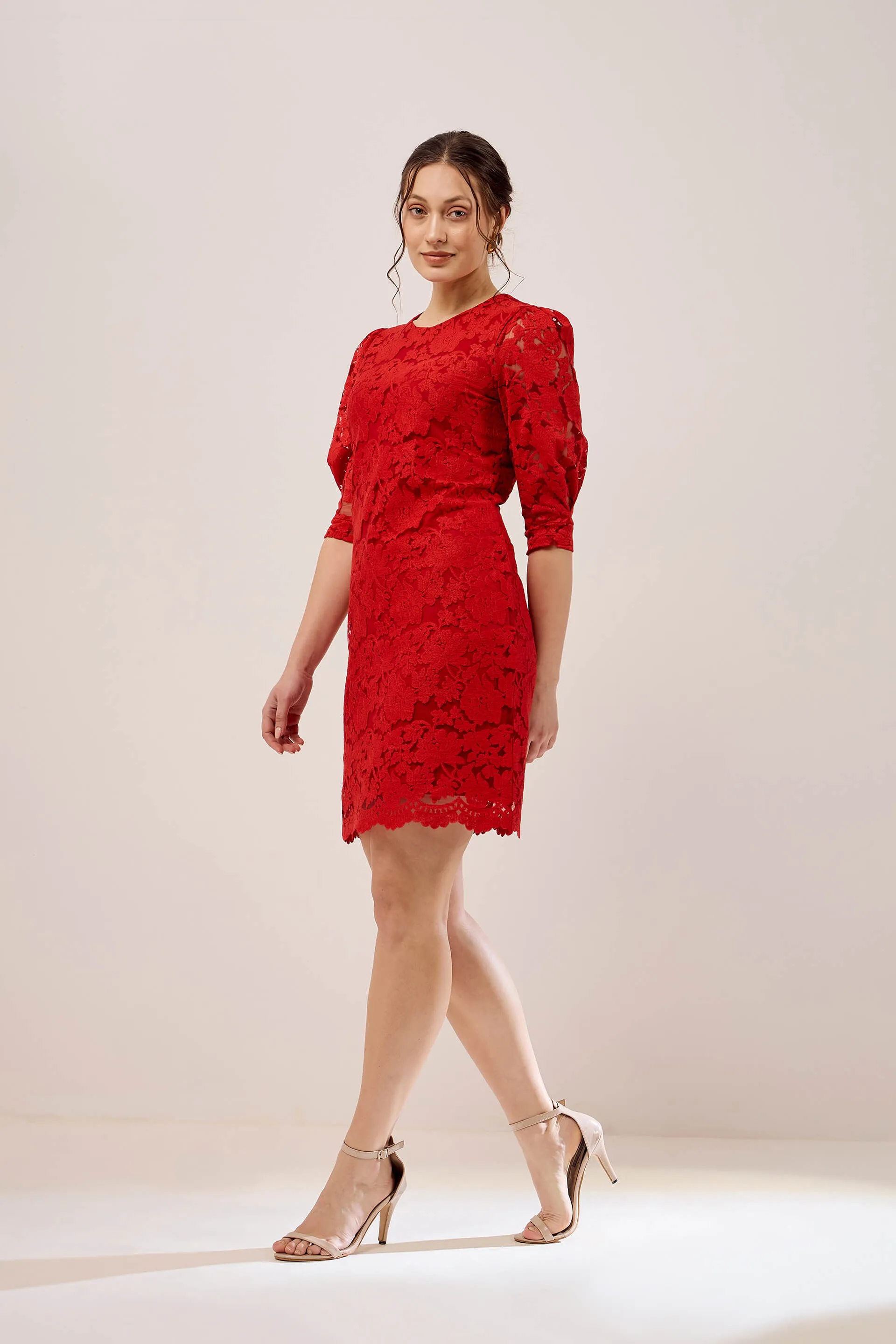 Valentina Lace Shift Dress - Red