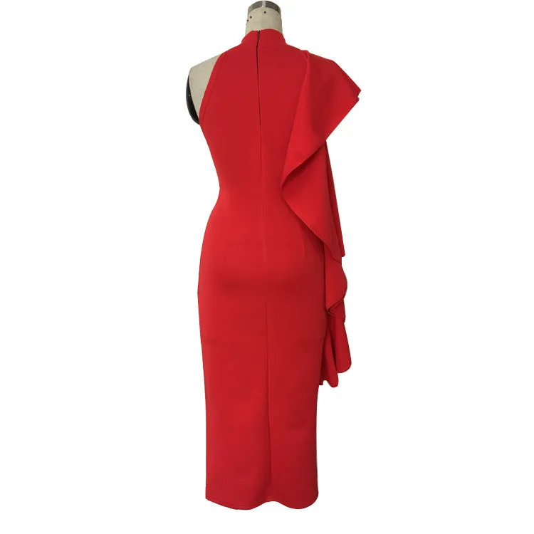 Victoria Lundy Elegant Ruffled Midi Vestidos Celebrity Party Dress