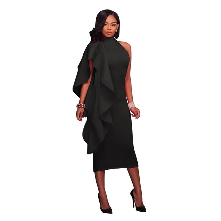 Victoria Lundy Elegant Ruffled Midi Vestidos Celebrity Party Dress