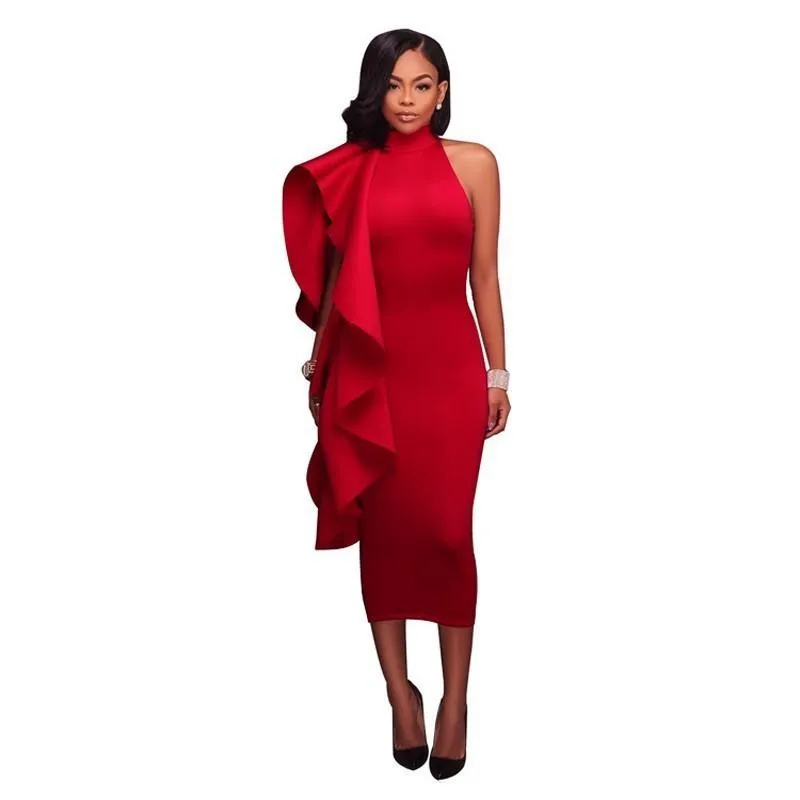 Victoria Lundy Elegant Ruffled Midi Vestidos Celebrity Party Dress