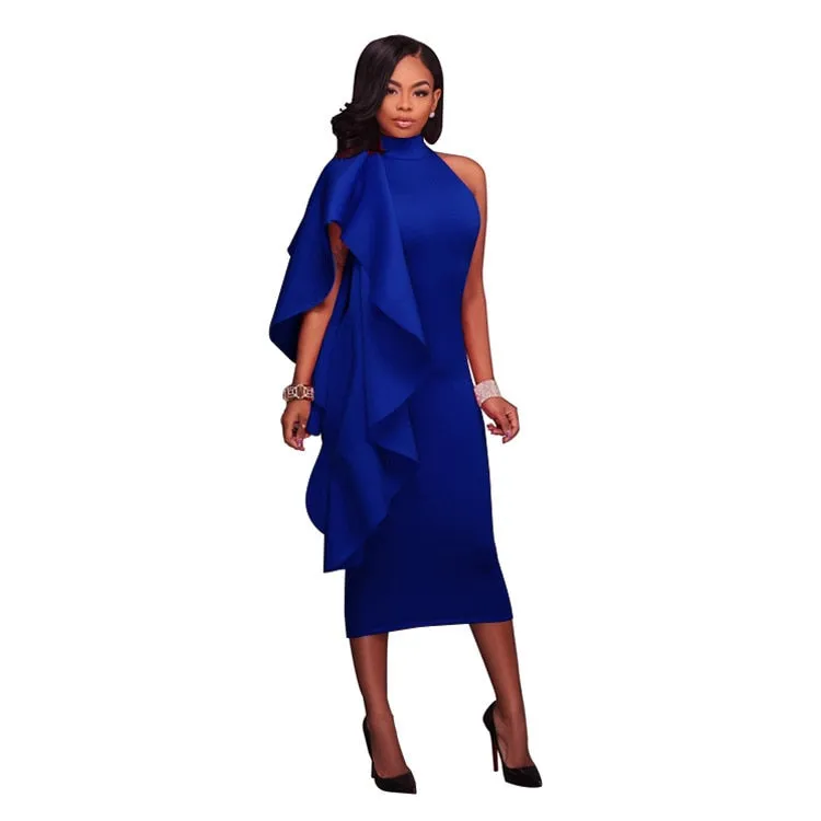 Victoria Lundy Elegant Ruffled Midi Vestidos Celebrity Party Dress