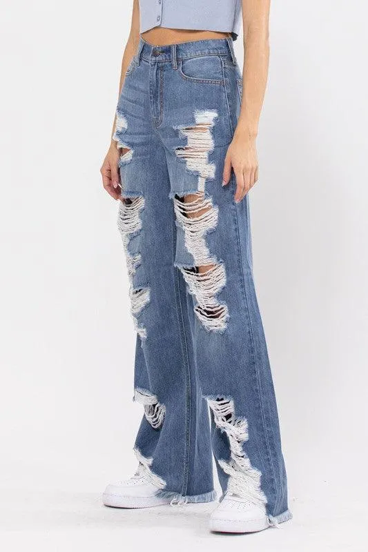 VINTAGE WIDE LEG  DISTRESSED JEAN