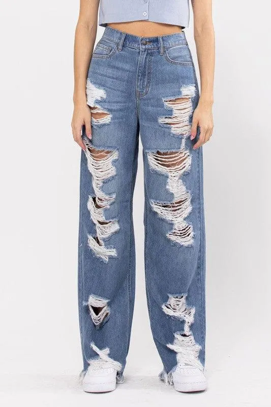 VINTAGE WIDE LEG  DISTRESSED JEAN