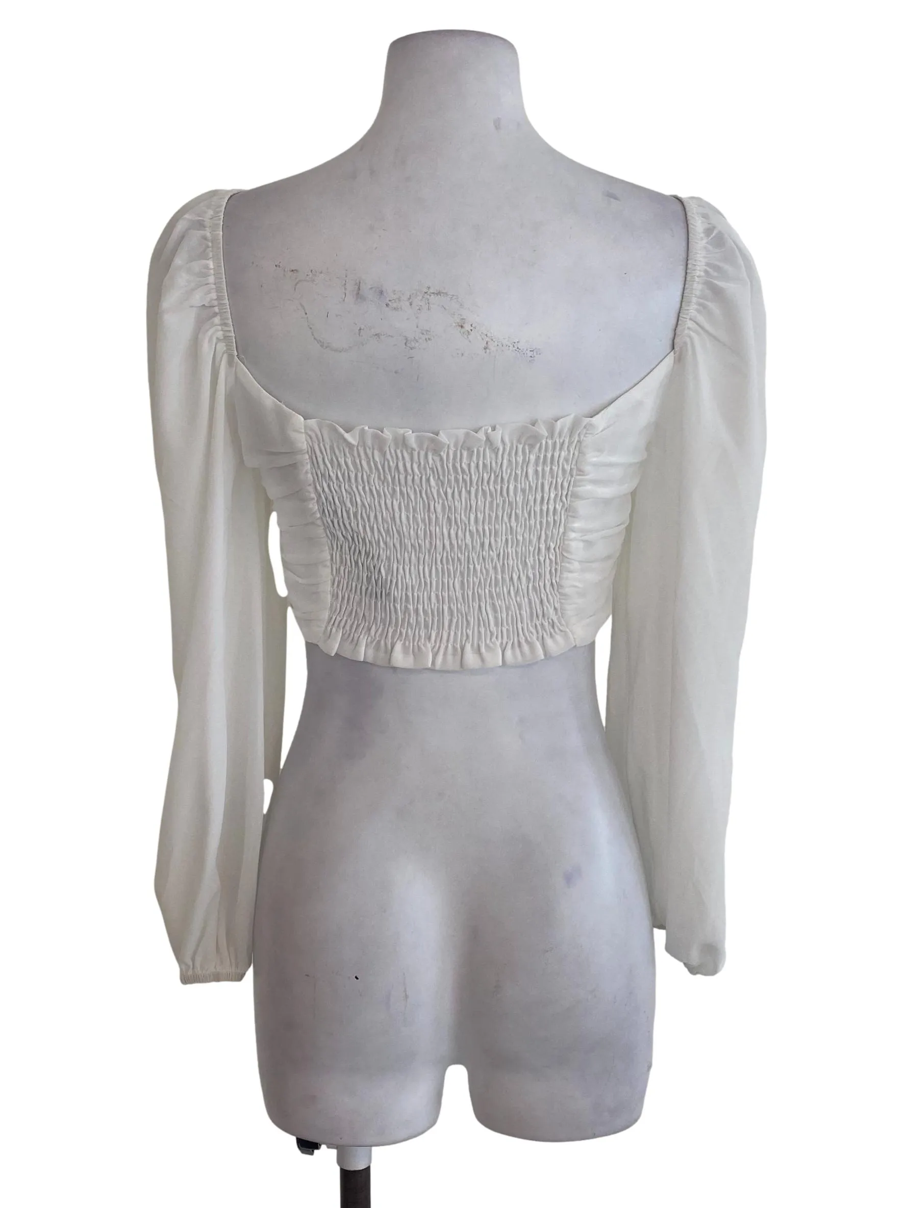 White Long Sleeve Pleated Top
