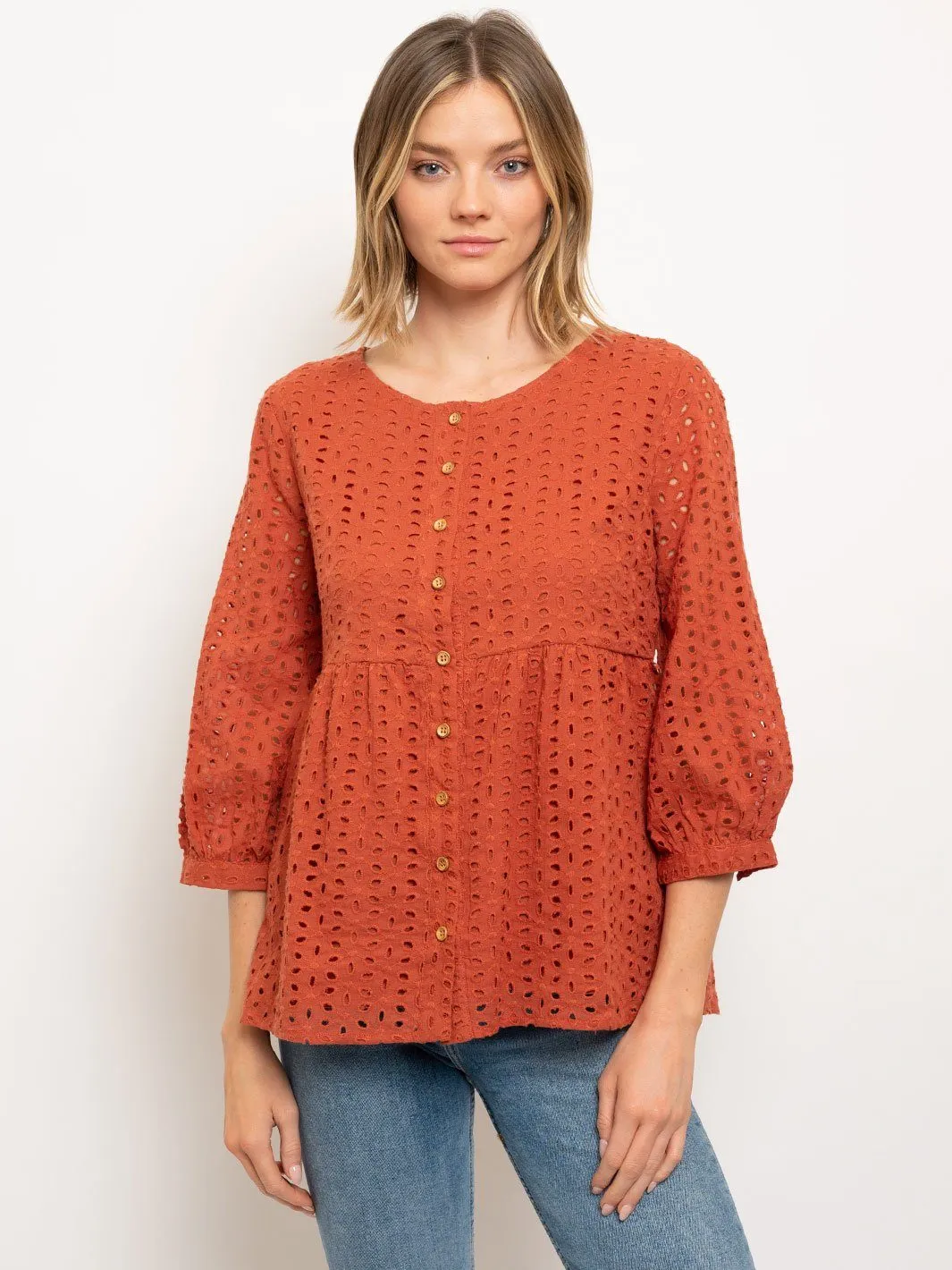 WOMEN'S 3/4 SLEEVES BUTTON UP TOP