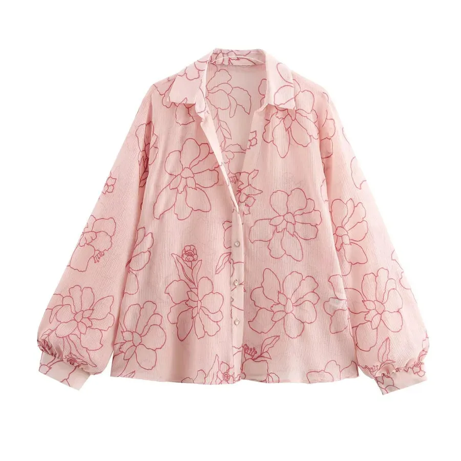 Women's Blouse Long Sleeve Blouses Casual Elegant Streetwear Flower