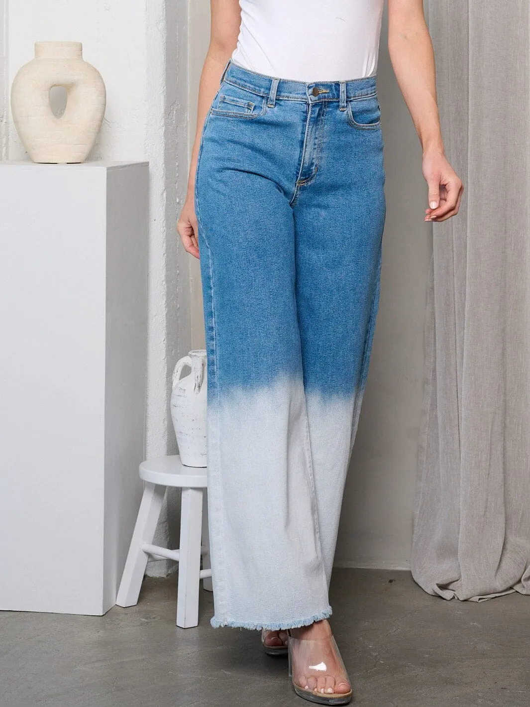 WOMEN'S HIGH RISE TWO TONE DENIM JEANS