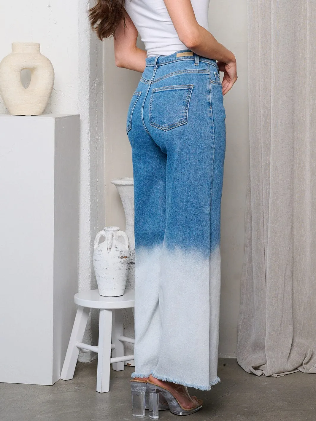 WOMEN'S HIGH RISE TWO TONE DENIM JEANS
