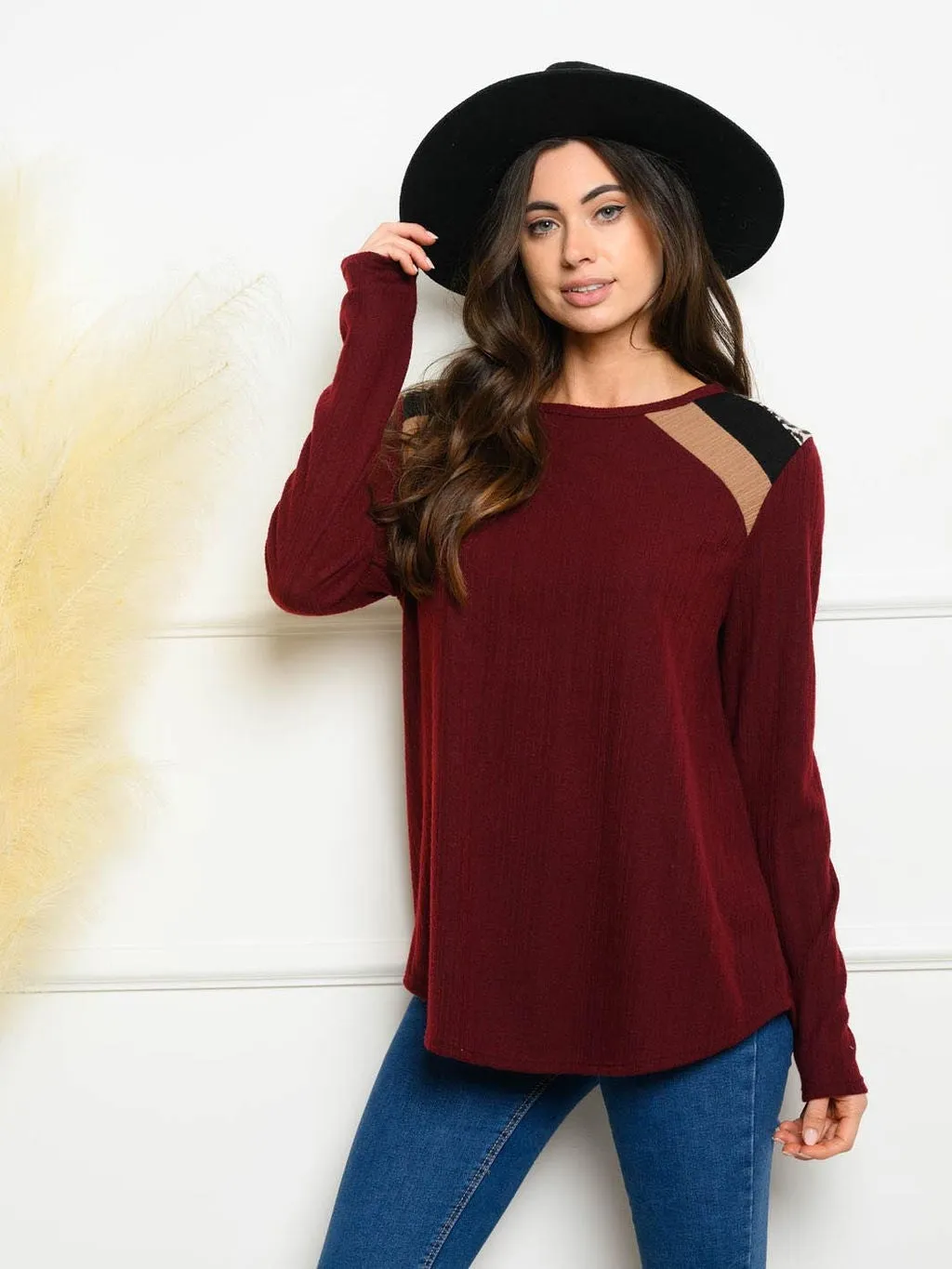 WOMEN'S LONG SLEEVE ANIMAL PRINT TOP