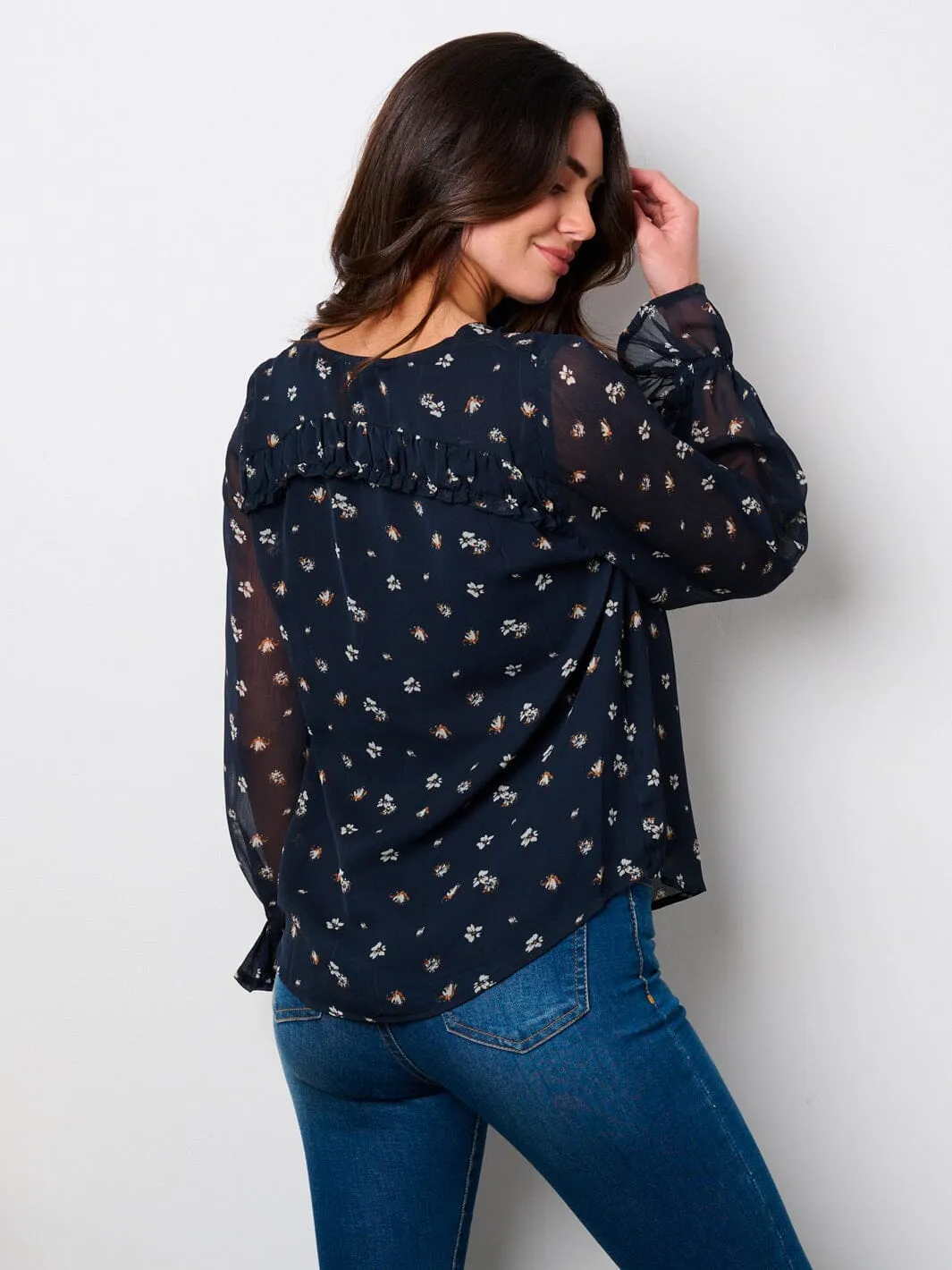 WOMEN'S LONG SLEEVE BUTTON UP FLORAL BLOUSE TOP